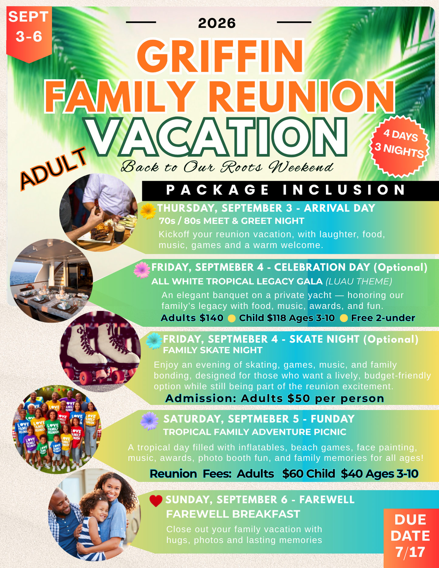 Full 3-Day Dinner Cruise Reunion Experience (Adult)
