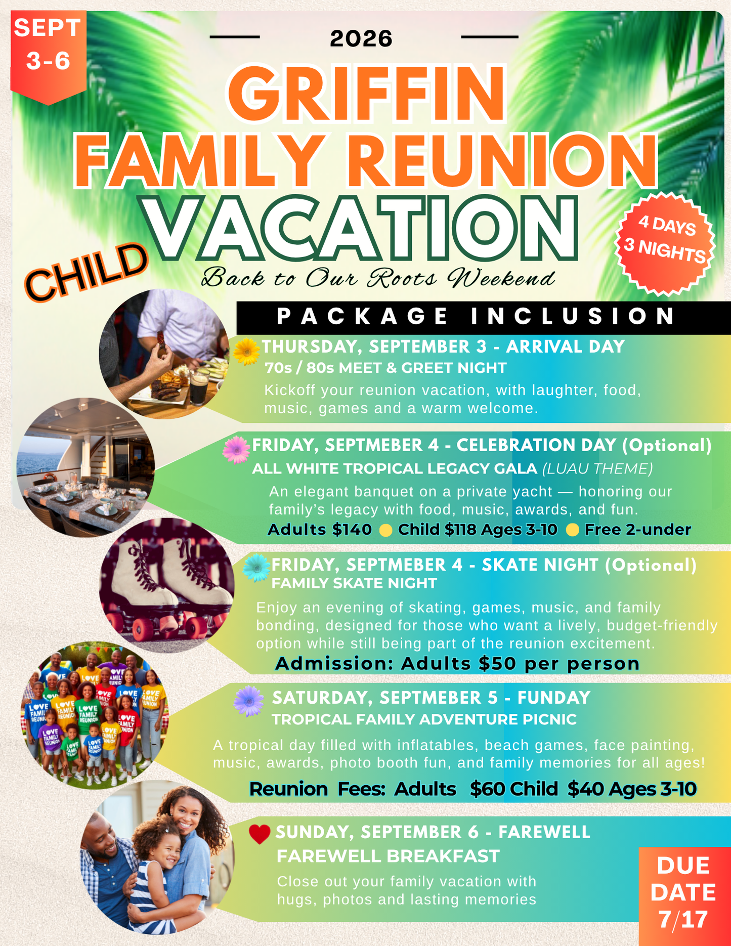 Full 3-Day Dinner Cruise Reunion Experience (Child ages 3-10)