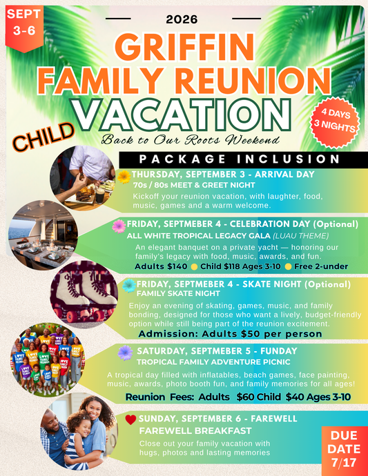 Full 3-Day Dinner Cruise Reunion Experience (Child ages 3-10)